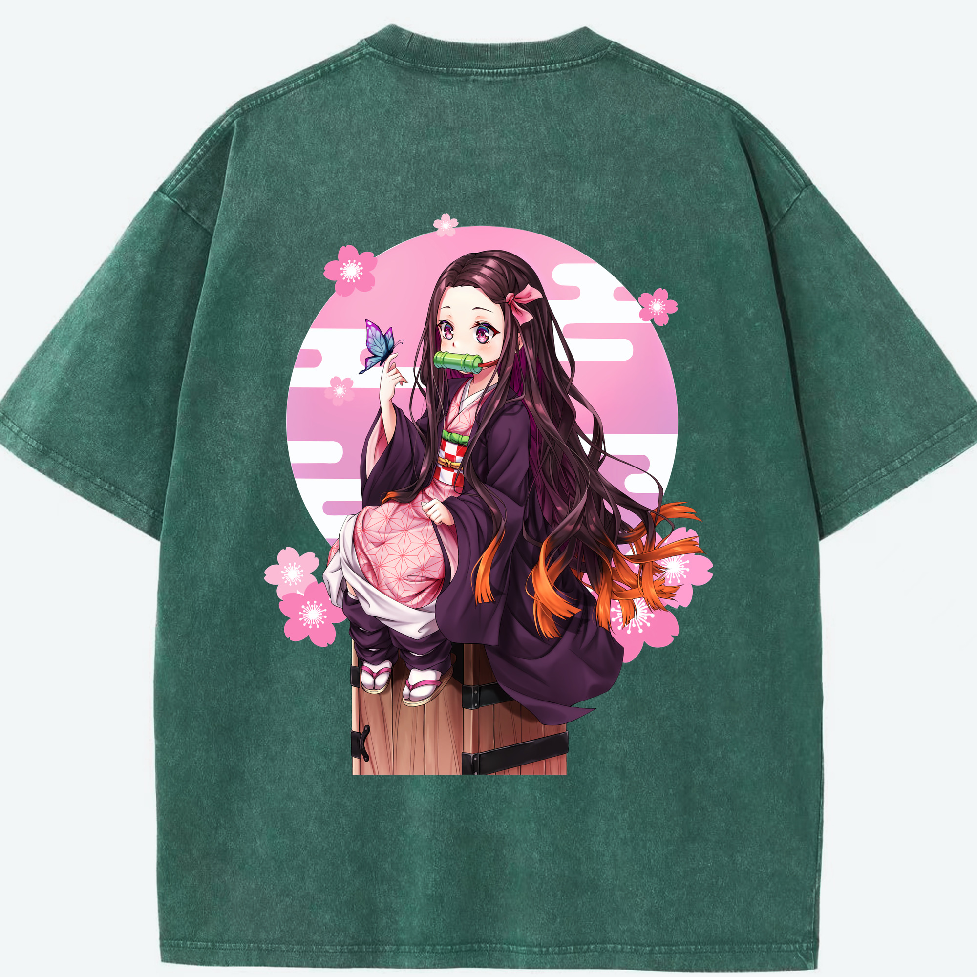 （画像用） 鬼滅の刃（きめつのやいば）竈門 禰󠄀豆子／かまど ねずこ Kamado Nezuko 綿100% ヴィンテージ風 半袖Tシャツ（背面プリント）